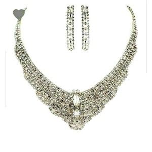 Necklace and Earring Set Silver CZ Wedding Prom